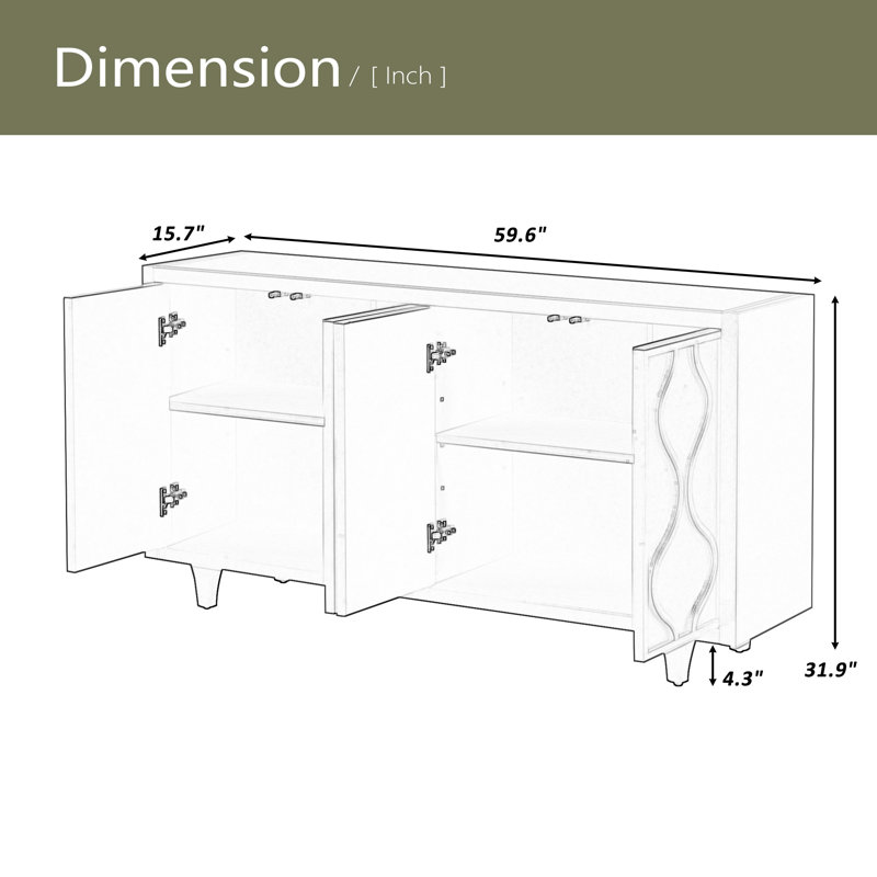 Élégant buffet en bois avec portes embossées, Noir