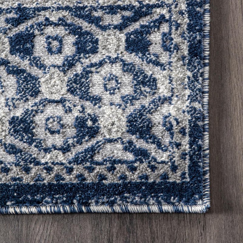 Tapis bleu / blanc Hilburn Southwestern, Rectangle 9 pi x 12 pi