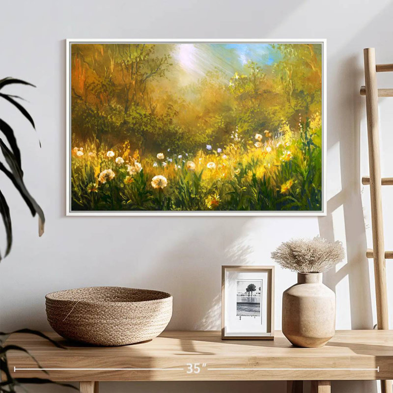 Champ de pissenlits, Cadre flottant blanc, 25 po x 17 po