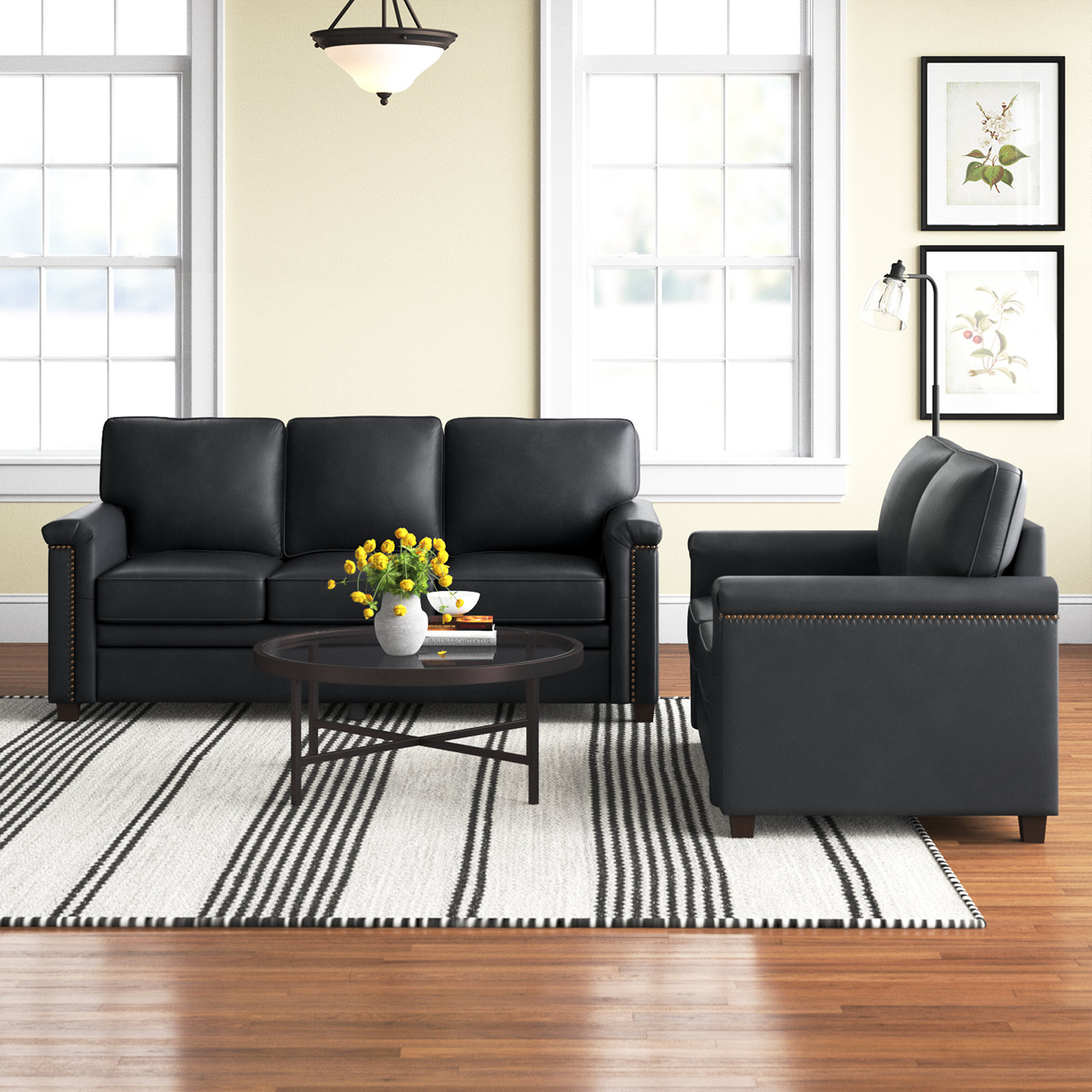 Lark Manor Ansela Piece Genuine Leather Living Room Set