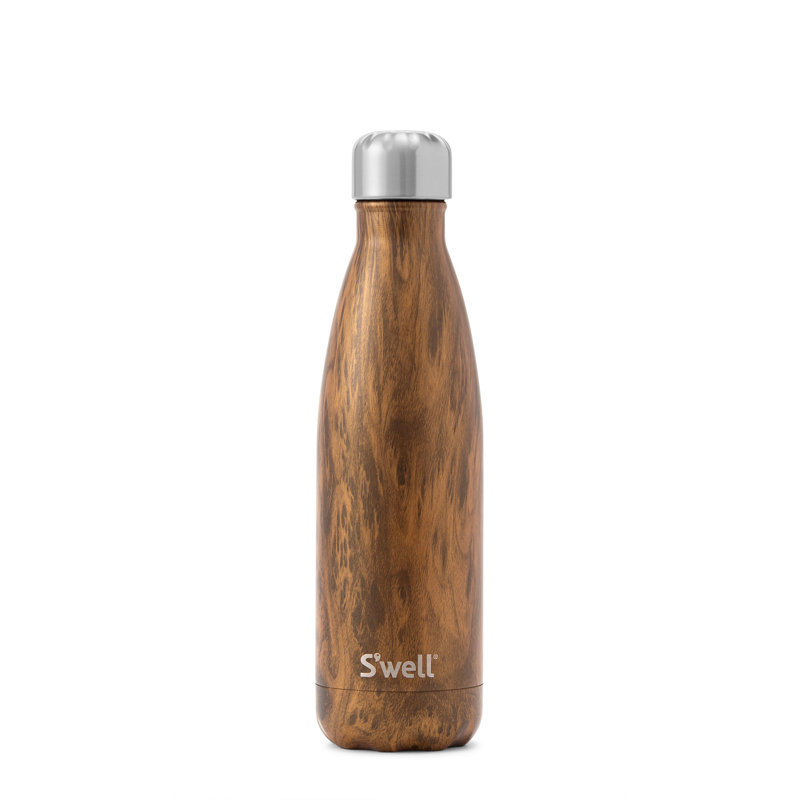 S'well Stainless Steel Water Bottle - 17 Fl Oz - Triple-Layered Vacuum-Insulated Containers, Teakwood, 17.oz