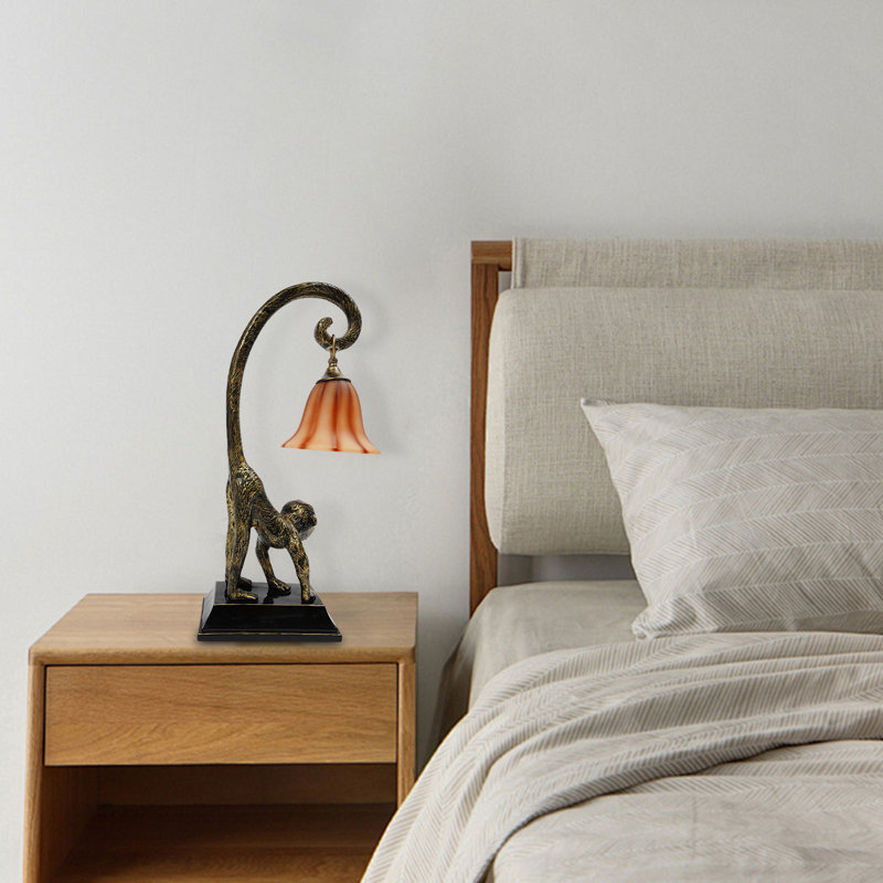 23.2” Retro Monkey Bedside Table Lamp Left/Right, Orange/Red/Beige