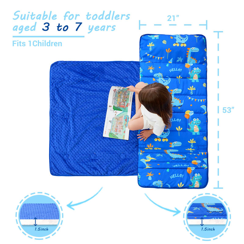 Tapis de sieste avec oreiller et couverture Viviland, Dinosaure bleu