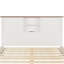 Lit plateforme double pleine grandeur avec porte de grange coulissante double et douille, support à lattes de bois, installation de charge de tête de lit à finition blanche et brune, bois, + brun, base à lattes stable-925508246-925508247