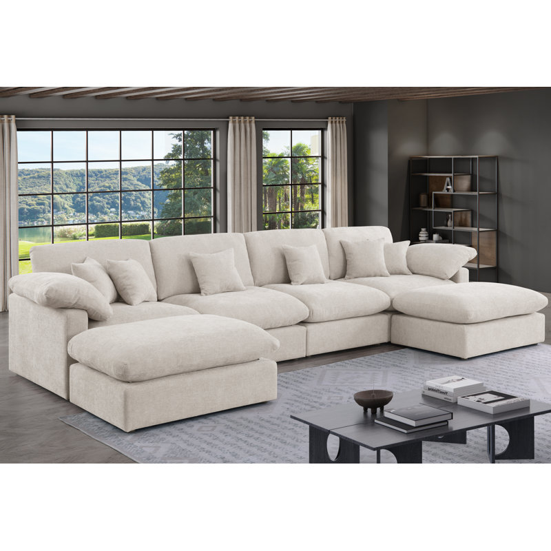 155.7" W 6-Piece Modular Chenille Sectional, Beige Chenille