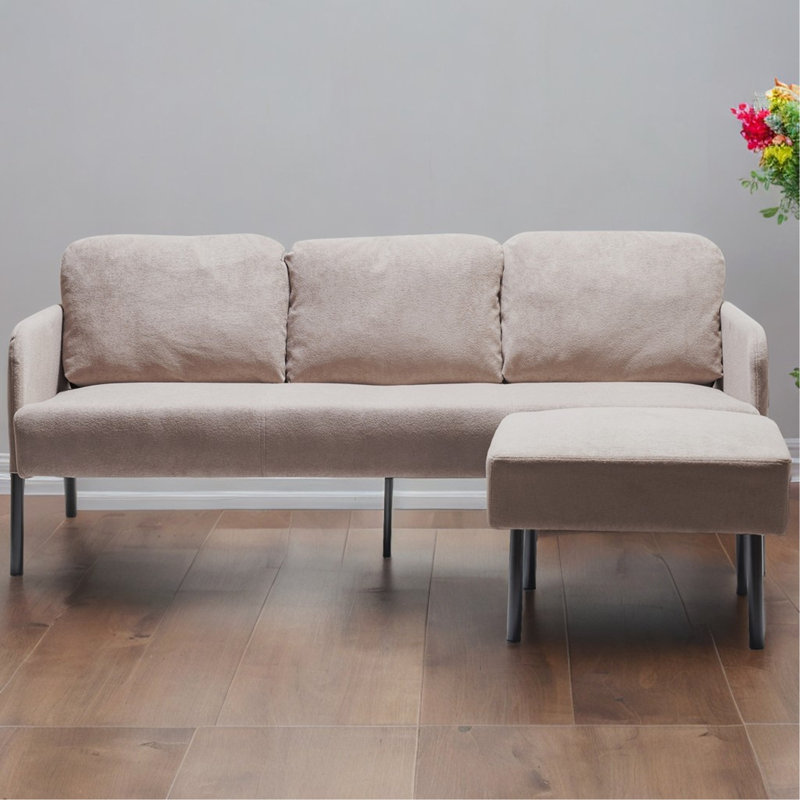 Canapé 3 places en L beige avec repose-pieds, Beige
