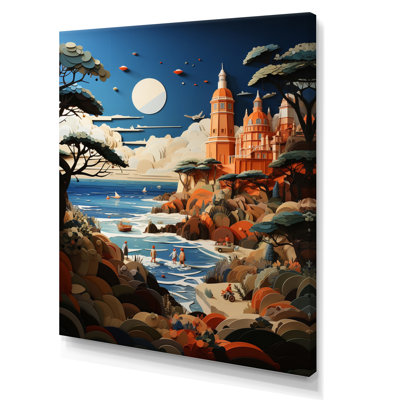 Coastal Seaside Adventure Papercut I On Canvas Print