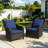 PE Wicker Outdoor Patio Arm Chairs with Blue Olefin Cushions (Set of 2)-1707075111