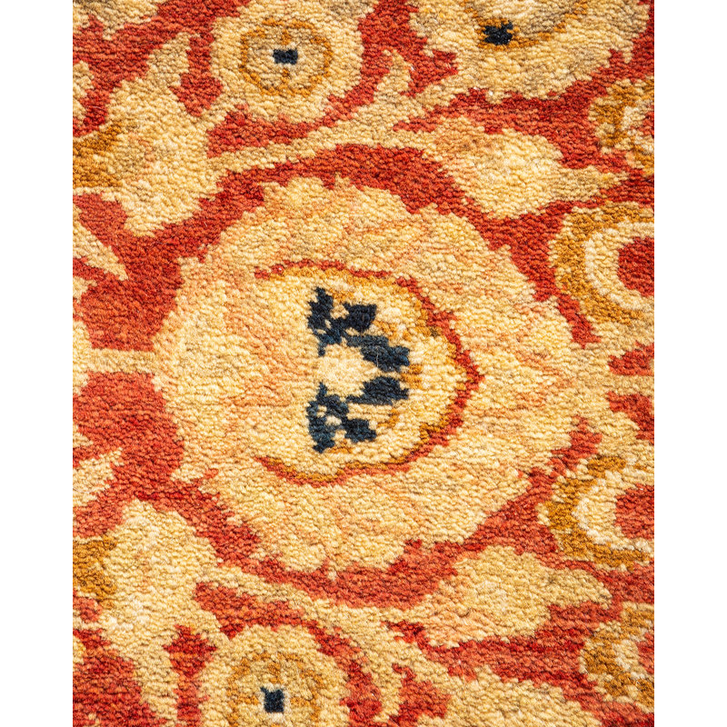 Tapis orange / rouge / beige noué à la main de conception unique 8 pi 4 po x 10 pi 1 po Hayner