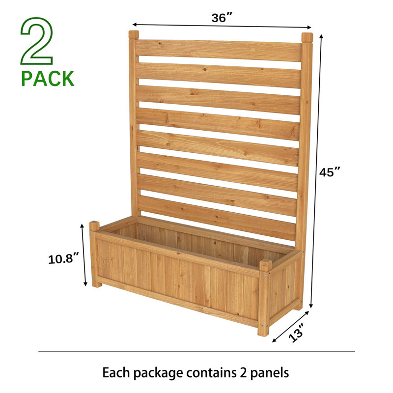 Natural Wood Outdoor Privacy Screen with Planter Box