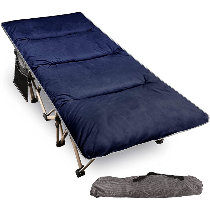 Lit de camp pliant avec surmatelas pour adultes, Bleu