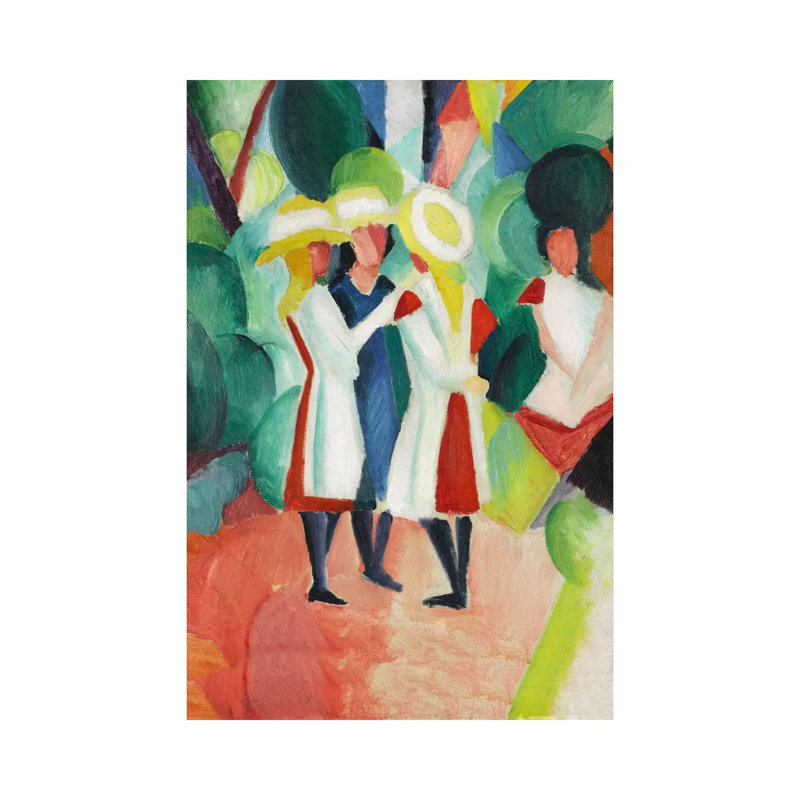 Three Girls In Yellow Straw Hats by August Macke - Wrapped Canvas Painting, 20.32 cm H x 30.48 cm W