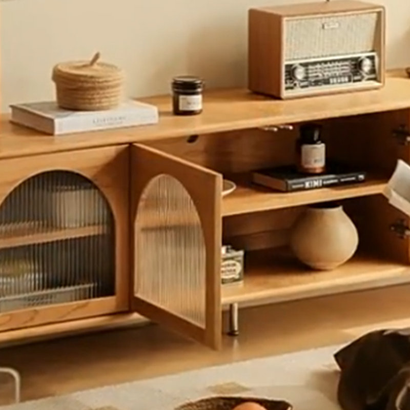Meuble télé style japonais en bois massif, 59.05"