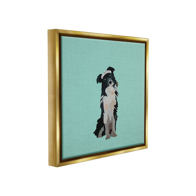 «Collie Dog With Crown Floater Frame» par Amelia Noyes sur toile, Cadre flottant métallique doré, H 25 po x l 25 po