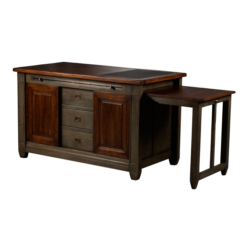 Escoffier 59 " W Kitchen Island with Solid Wood Top