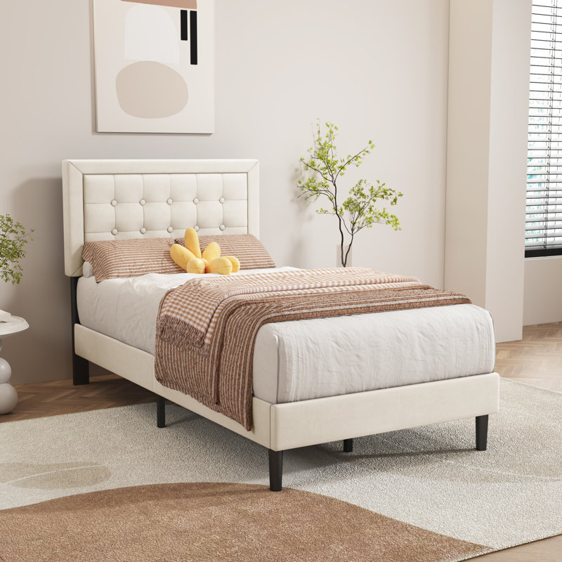 Anghelina Upholstered Platform Bed, Twin, Beige