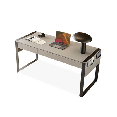 62.99" Black + Beige-white + Grey Rectangular Manufactured Wood + Carbon Steel with 3 drawers Desk