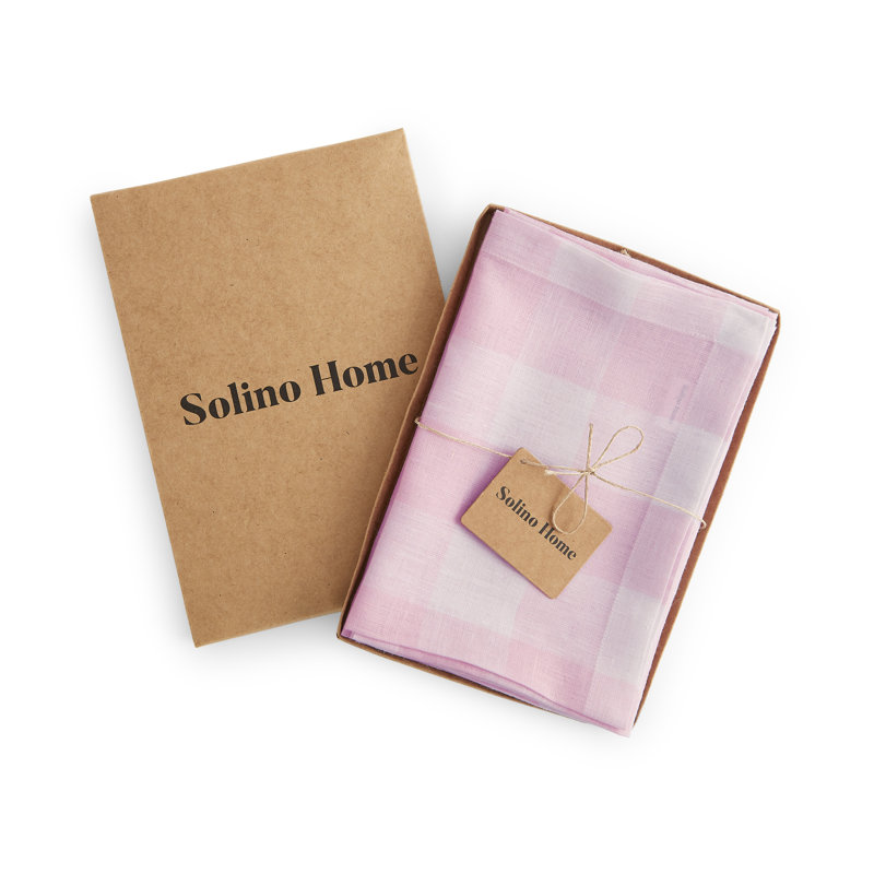 Buffalo Check - 100% Pure Linen Dinner Napkins, Marshmellow Pink