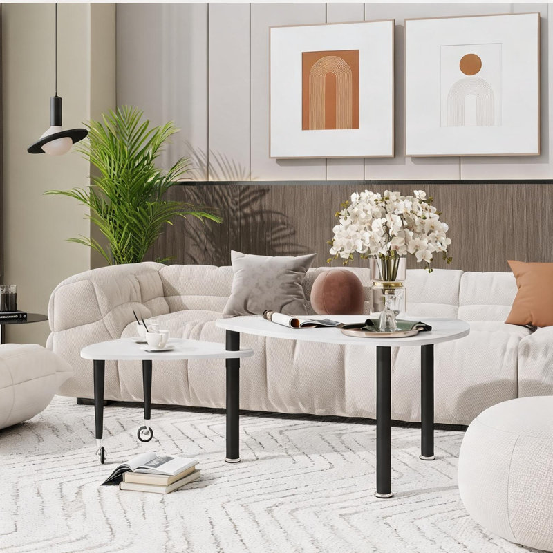 Table basse rectangulaire de 37,4 pouces avec plateau en pierre frittée blanche rotative et pieds en bois massif noir mat, table basse rectangulaire moderne avec très petite table