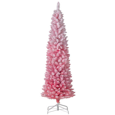Arbre de Noël artificiel rose enneigé 6 pi avec 140 lumières et 392 branches