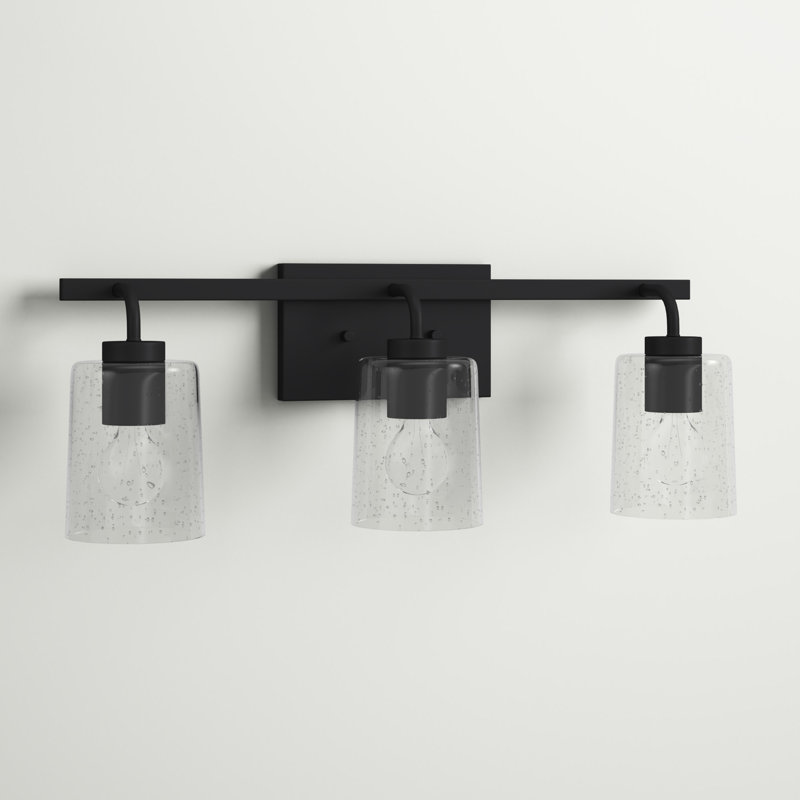 Matte Black Steel and Glass 3-Light Dimmable Vanity Fixture
