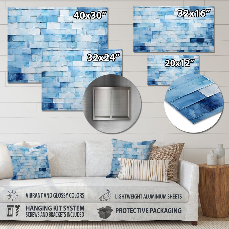 Carreaux scandinaves blancs et bleus I - Boho, mosaïque en métal, décoration murale MT136404, H 30 po x l 40 po x P 1,5 po