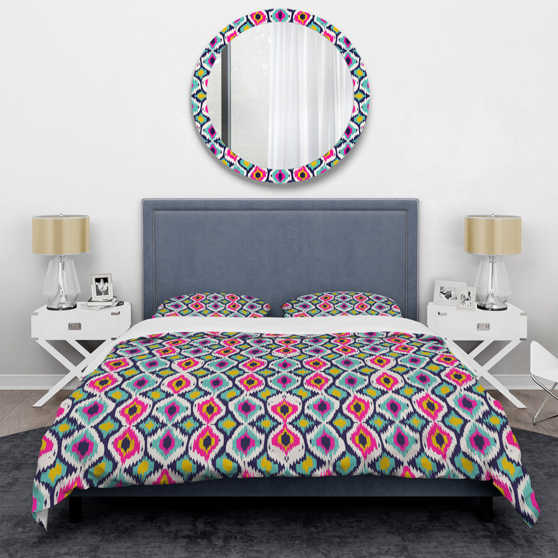 Ensemble de housse de couette rose et bleu Ikat Ogee, Housse de couette simple + 1 taie décorative stan