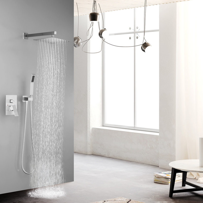 Thermostatic Complete Shower System, Wall Mounted Shower Complete Combo Set, Brushed Nickel