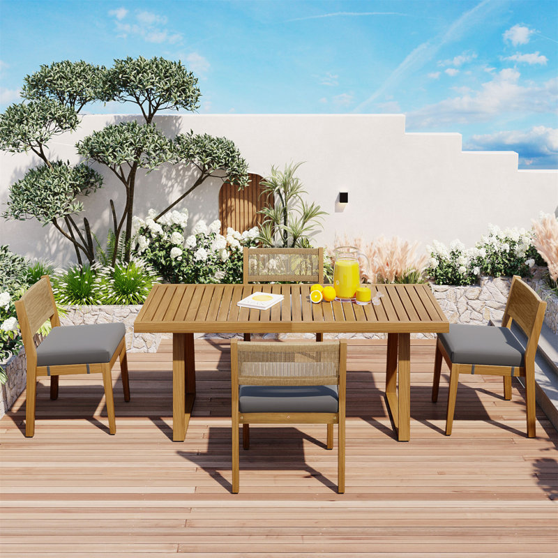 Ensemble de table de salle à manger et de chaises U_Style multi-personnes pour l'extérieur en bois d'acacia