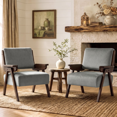 Fauteuil d'appoint rembourré de style moderne du milieu du siècle, de 66 cm de large, avec accoudoirs et pieds en bois massif