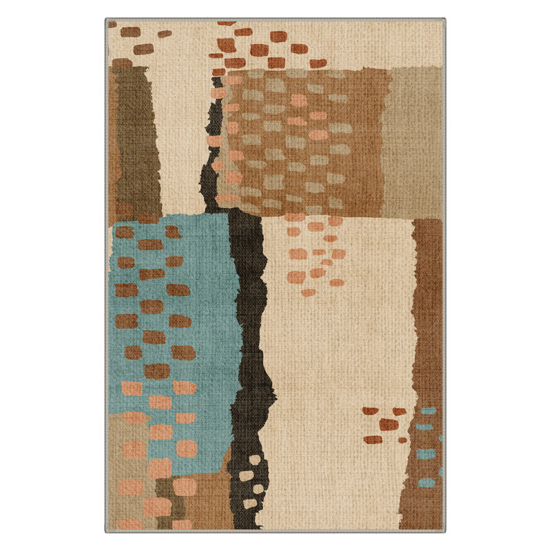 Paillasson géométrique lavable à la machine brun / beige 2 pi x 3 pi avec envers antidérapant