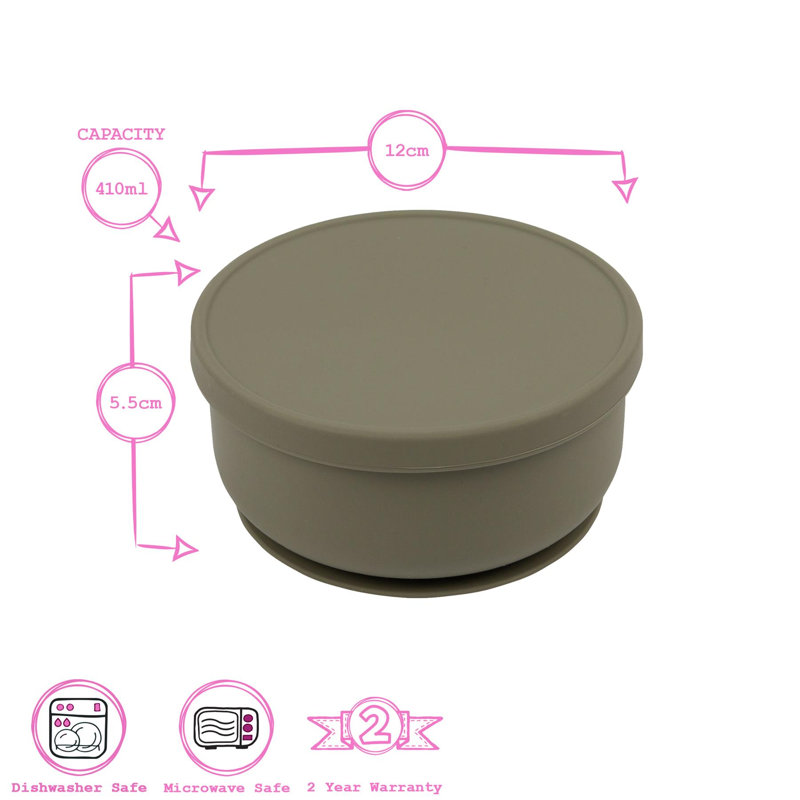 Tiny Dining - Baby Silicone Suction Bowls with Lid, Silver
