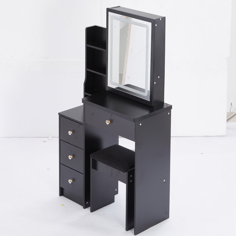 Table de coiffeuse à gauche avec miroir tactile DEL, Noir