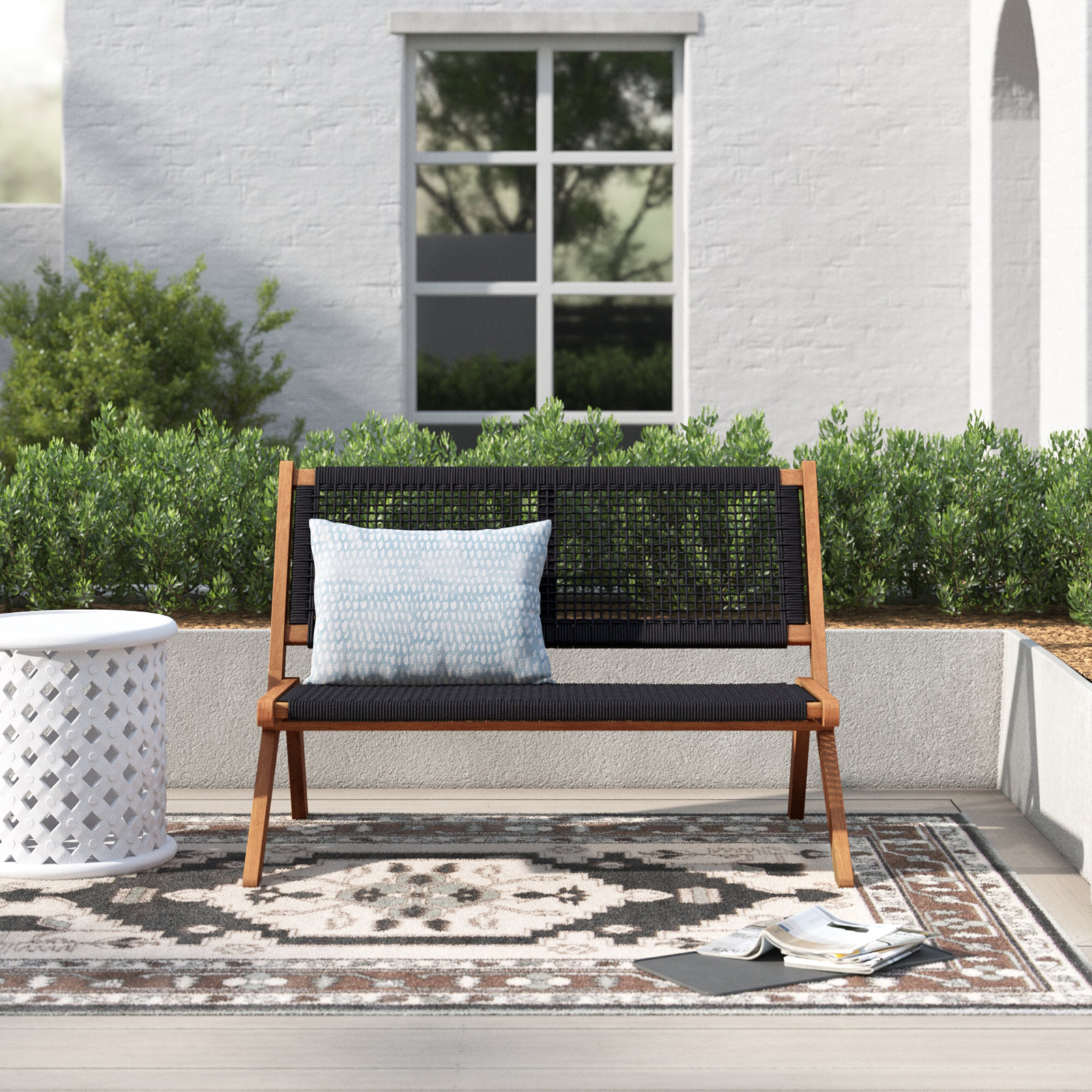 Kismet 45.47'' Folding Outdoor Bench, Natural, Black