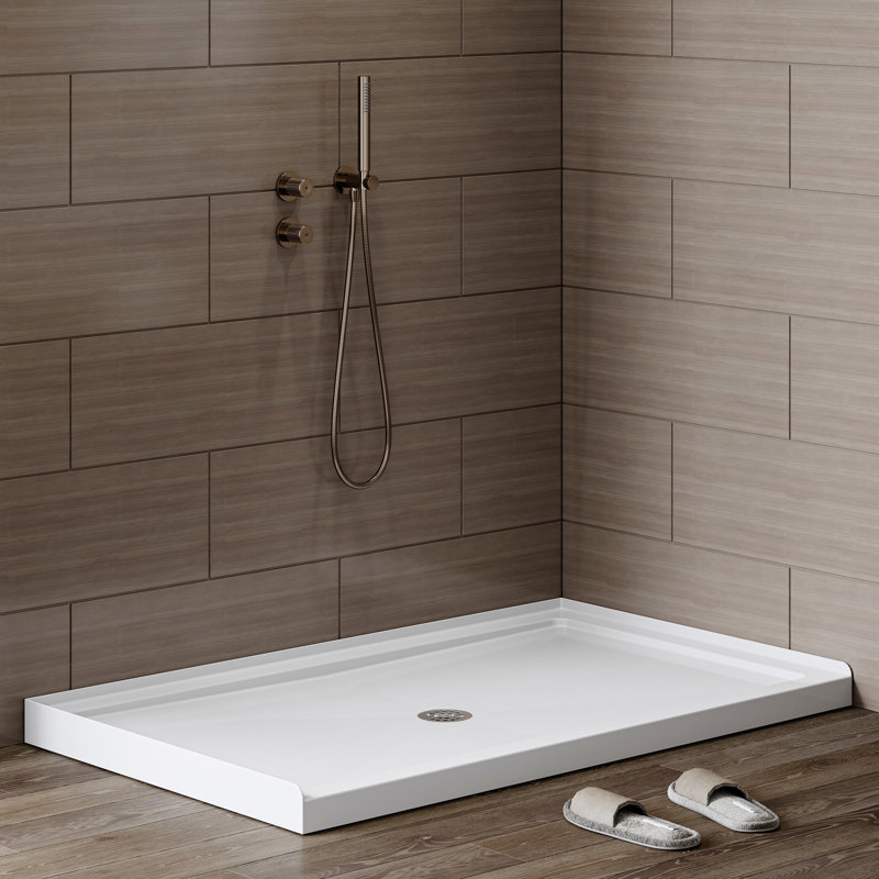 Base de douche blanche 60 po x 36 po avec ensemble de drain et couvercle de drain inclus, bac de douche antidérapant, Right