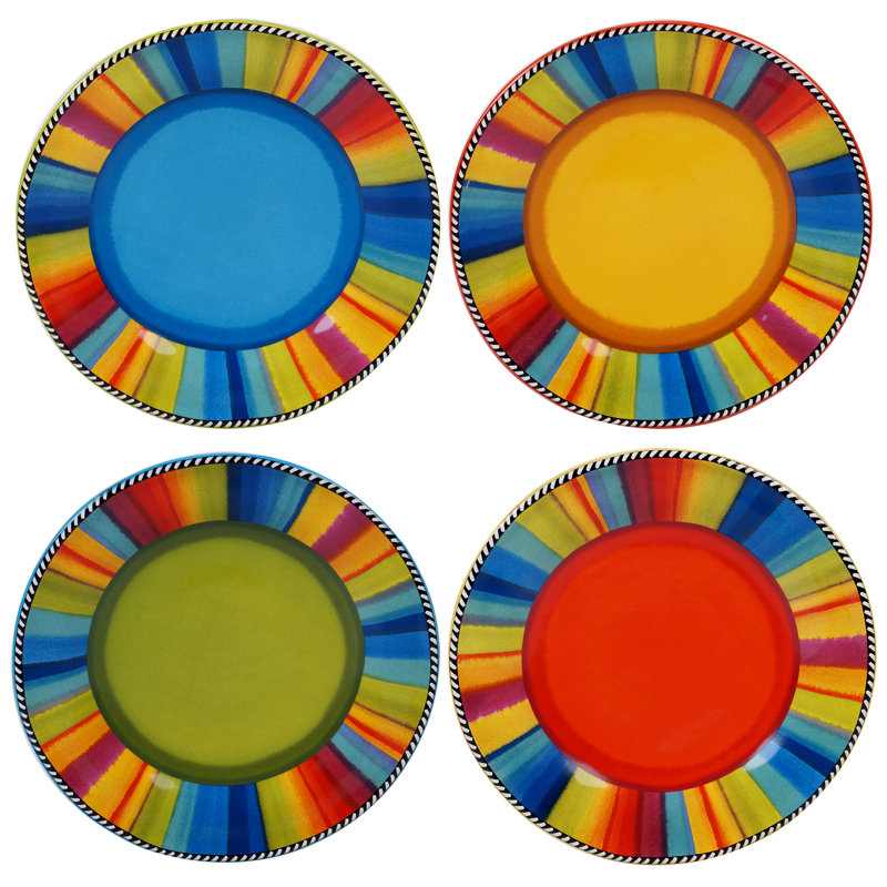 Colorful Geometric Ceramic Salad Plates, Set of 4