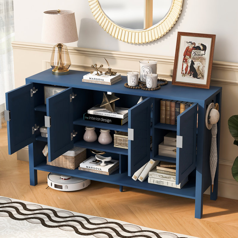 Crédence de bureau 55 po à 4 portes avec rangement ouvert, Marine