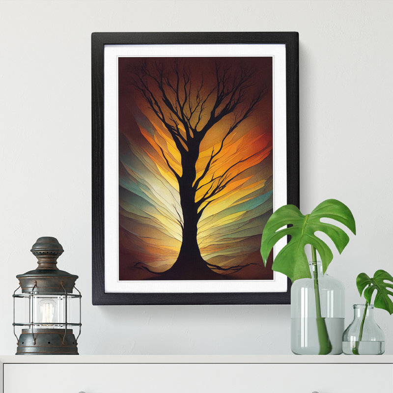 Tree Gestural - Single Picture Frame Print, 64cm H x 46cm W x 2cm D, Black