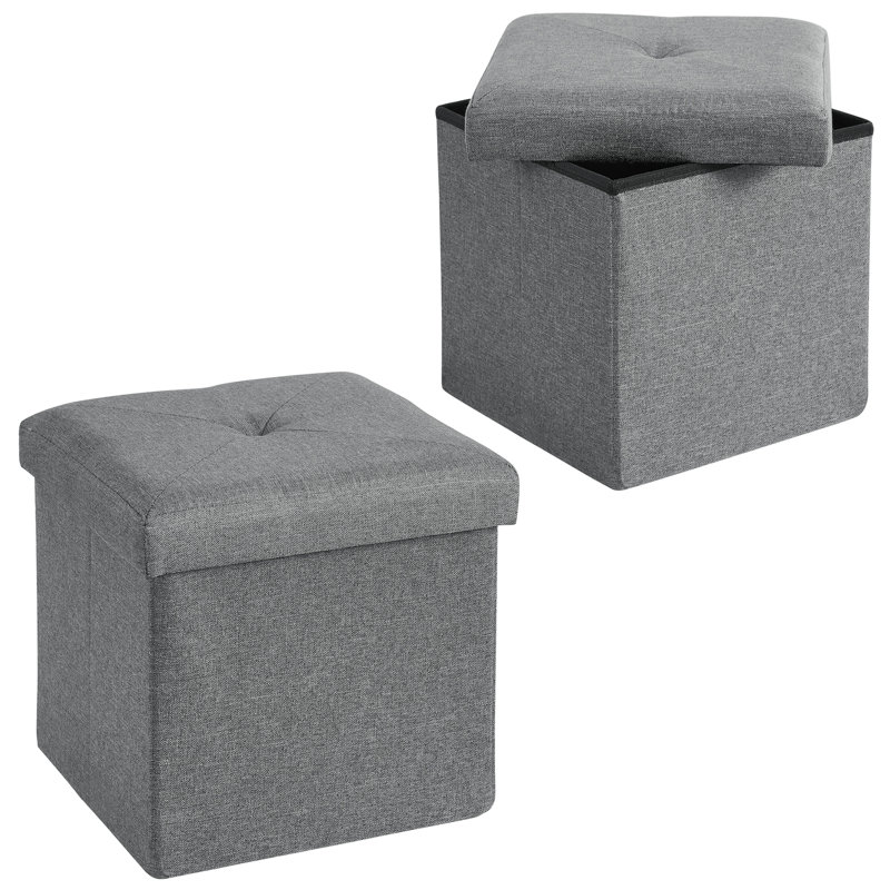 Trower Upholstered Ottoman, Dark Grey Polyester Blend