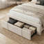 Structure de lit simple avec plateforme rembourrée, tiroirs de rangement, support à lattes en bois, silencieux, aucun sommier requis, assemblage facile, beige