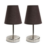 Amandev Simple Designs Sand Nickel Mini Basic Table Lamp with Tapered Fabric Shade