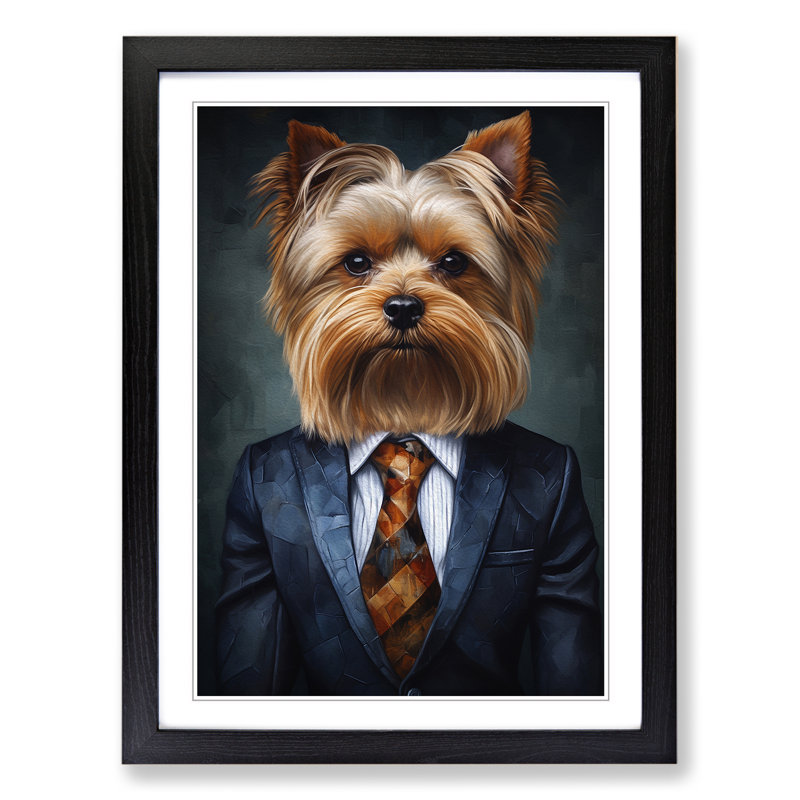 Yorkshire Terrier In A Suit Painting No.2 Framed Print, Black, 34cm H x 25cm W x 2cm D
