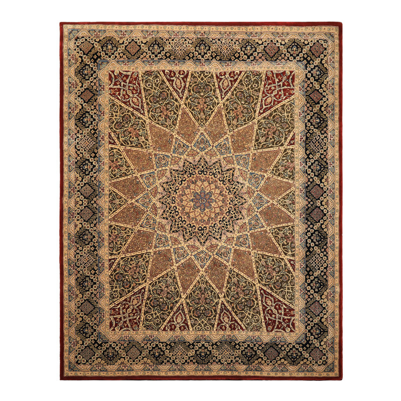 Tapis traditionnel en laine touffeté à la main ivoire et brun 7 pi 9 po x 9 pi 9 po