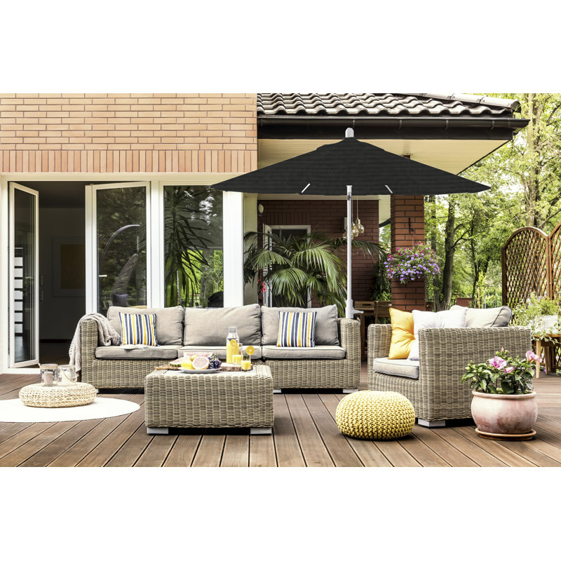 Parasol de marché Sunbrella 9 'Jericho, Sable blanc, Toile Sunbrella® noir