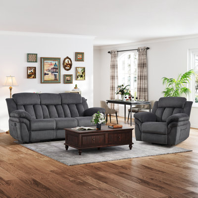 Ensemble de salon inclinable en chenille 2 pièces à texture d'ananas - Fauteuil inclinable électrique lève-personne de 46,1 po de largeur avec système de chauffage et de massage et canapé inclinable manuel de 87,4 po de large avec siège central fix