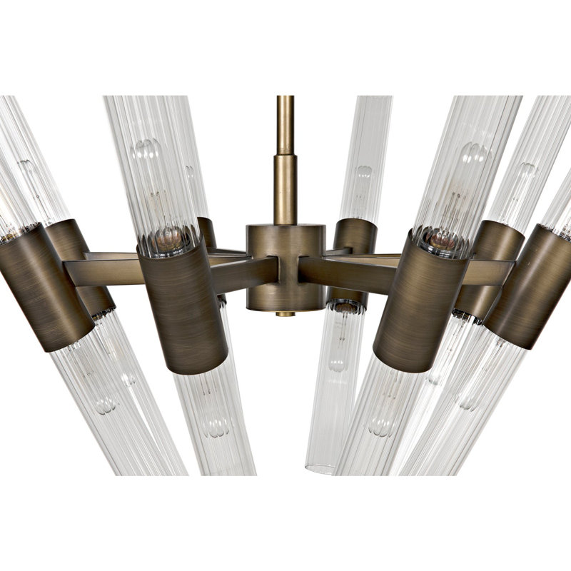 Aged Brass 8-Light Chandelier with Fluted Glass Batons