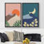 «Desert Dune Sun & Crescent Moon Nature Shapes Modern Art Scenic Colorful on Canvas», reproduction de 2 pièces-92285694-92285695