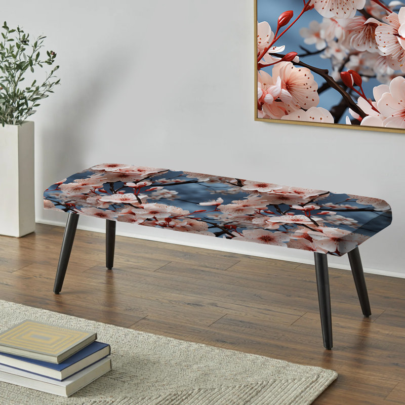 Cherry Blossom Whispers - Banc oriental rembourré noir