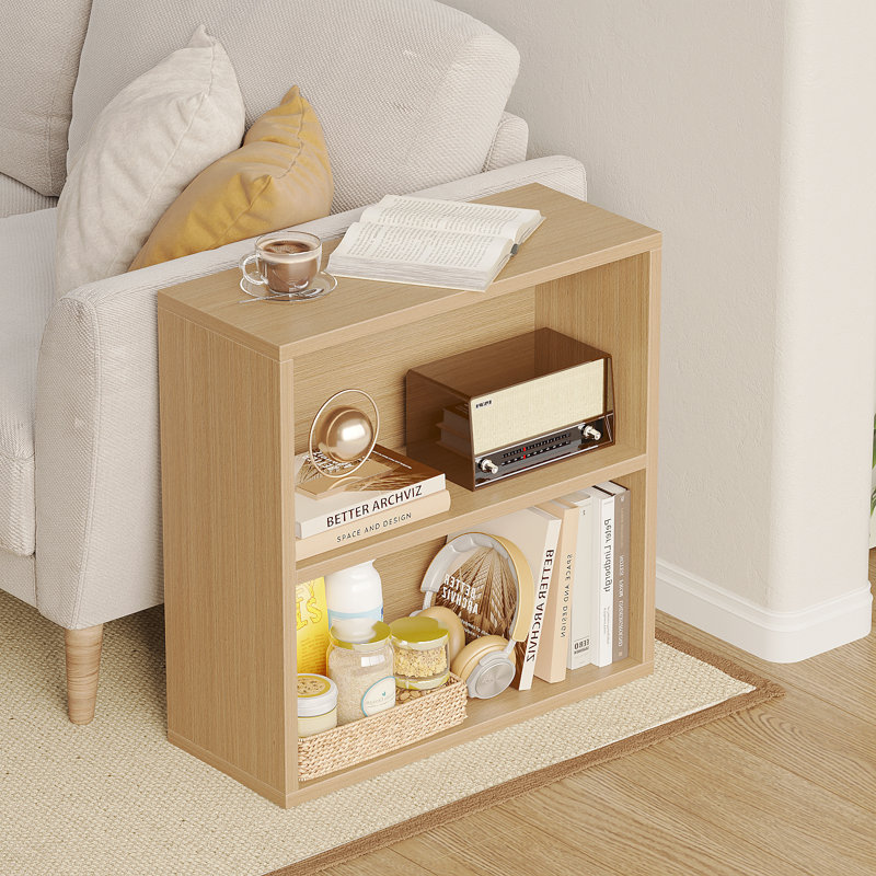 Étagère de rangement à 2 niveaux, bibliothèque ouverte de 23,7 pouces, unité de rangement de bibliothèque en bois autoportante, jaune