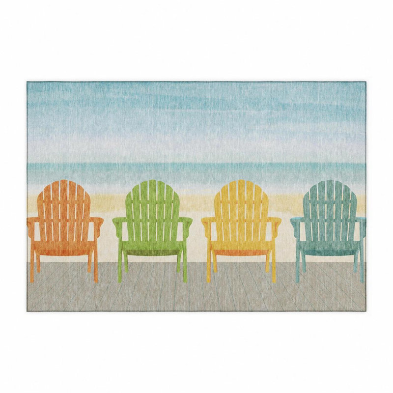 Tapis lavable nautique 8 pi x 10 pi vert et orange avec protection UV